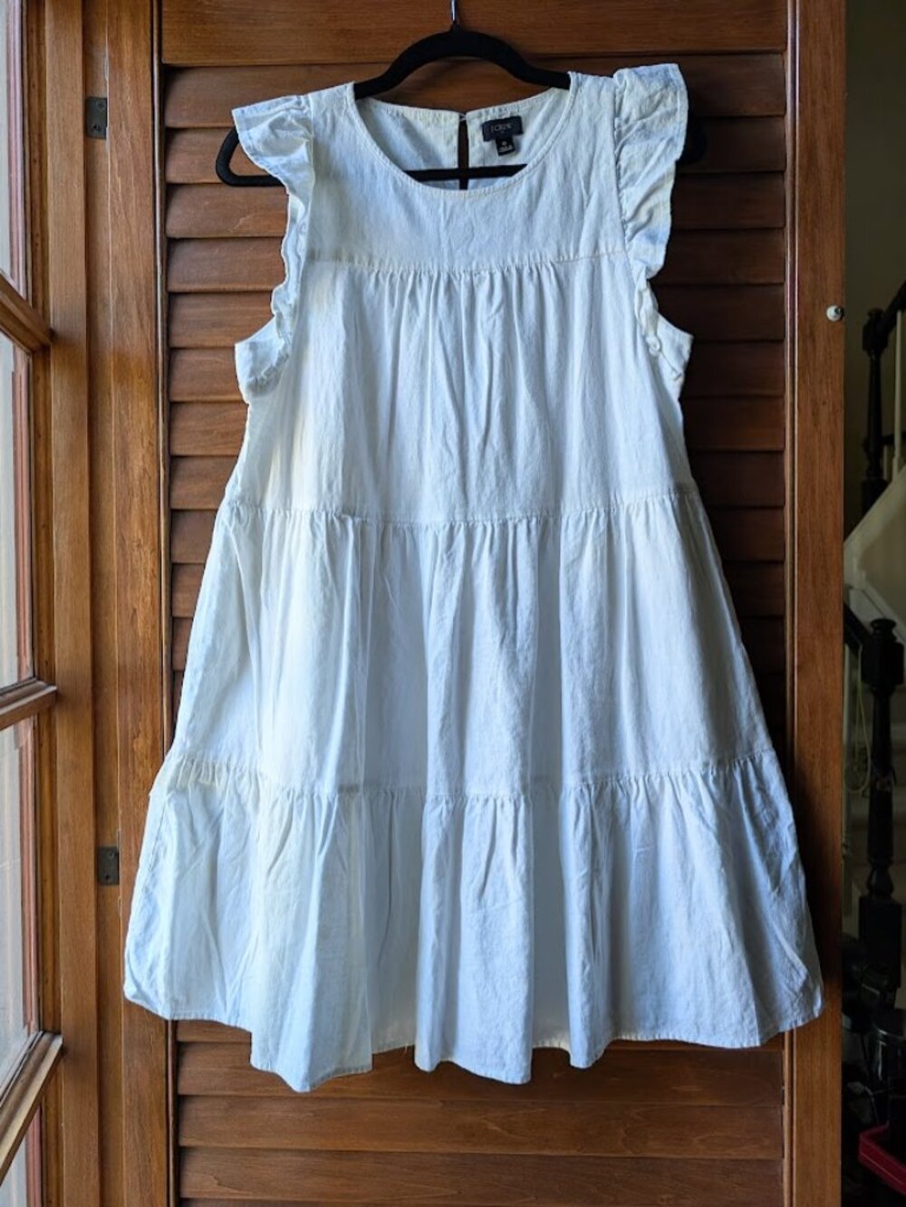 J. Crew Women's Linen Blend Coastal White Ruffle Sleeve Tiered Mini Dress Size:6